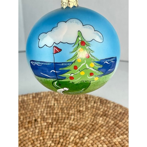 Mouth Blown Hand Painted Christmas Golfer Ornament, Vintage Golf Glass Holiday - Picture 2 of 8